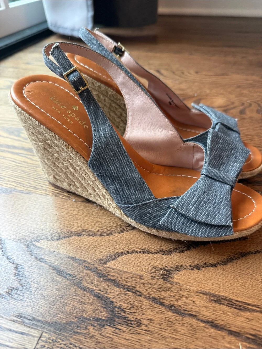 kate spade Denim Bow Slingback Espadrille Wedges size 9